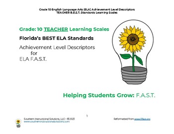 Preview of Gr. 10 ELA Achievement Level Descriptor Learning Scales for FAST (TEACHER)
