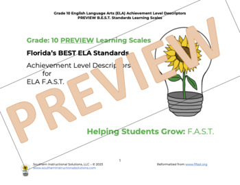 Preview of Gr 10 ELA BUNDLE Florida BEST Learning Scales for FAST (Teacher & Student Cards)