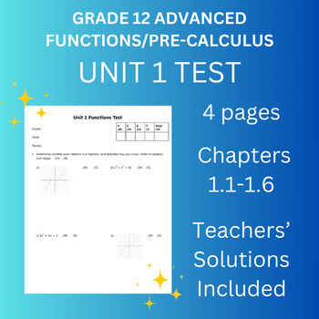 Preview of Gr. 12 Advanced Functions/Pre-Calculus • UNIT 1 FUNCTIONS TEST