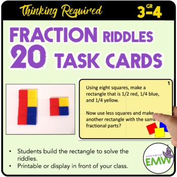Preview of Fraction Task Cards Using riddles to build fraction arrays Common Core Aligned