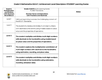 Preview of Gr 3-5 MATH BUNDLE Fl. BEST Learning Scales for FAST (Teacher & Student Cards)