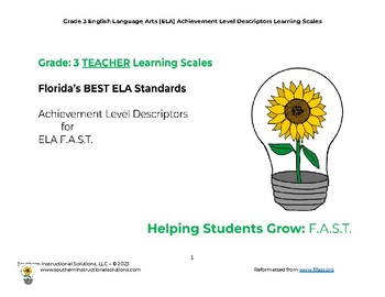 Preview of Gr. 3 ELA Achievement Level Descriptor Learning Scales for FAST (TEACHER)