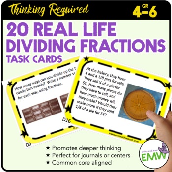 Preview of Dividing Fractions Task Cards Deep Thinking Real Life Word Problems