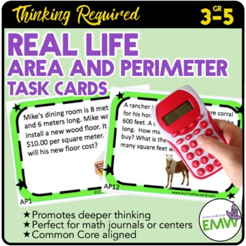 Preview of Area and Perimeter Task Cards Deep Thinking Real Life