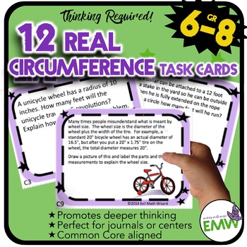 Preview of Circumference Task Cards - Deep Thinking, Real Life, and Applicable