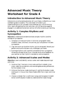 Preview of Gr 4 Advanced Music Theory Sheet