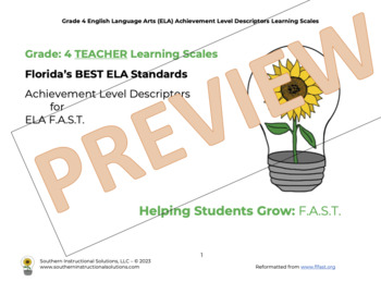 Preview of Gr. 4 ELA BUNDLE Florida BEST Learning Scales for FAST (Teacher & Student Cards)