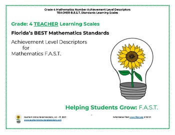 Preview of Gr 4 MATHEMATICS Achievement Level Descriptor Learning Scales for FAST (TEACHER)