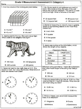 Preview of Gr 4 Meas Assessements: Category 4  6 Assessements (printable) + EASEL Activity