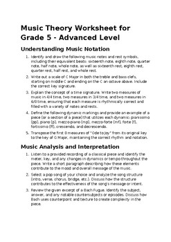 Preview of Gr 5 Advanced Music Theory Sheet