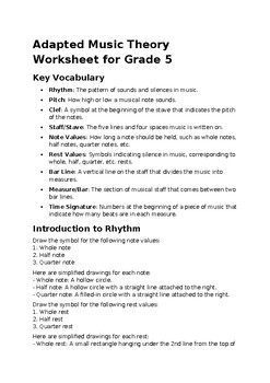 Preview of Gr 5 Beginner Music Theory Sheet