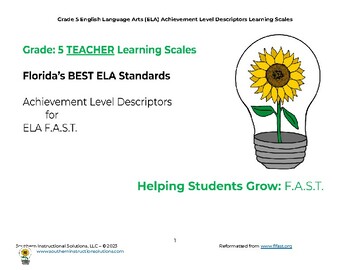 Preview of Gr. 5 ELA Achievement Level Descriptor Learning Scales for FAST (TEACHER)