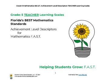 Preview of Gr 5 MATHEMATICS Achievement Level Descriptor Learning Scales for FAST (TEACHER)