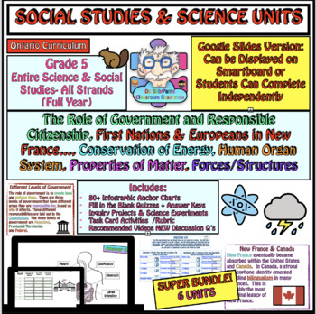 Preview of Gr. 5 Science (NEW 2022) & Social Studies Entire Year: 7 Unit Super Bundle