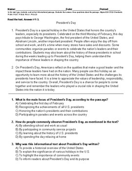 Preview of Gr 6-8 ELPAC Prep Reading Short Informational Passage: President's Day