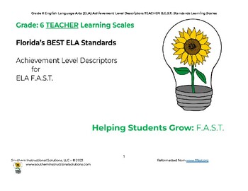 Preview of Gr. 6 ELA Achievement Level Descriptor Learning Scales for FAST (TEACHER)