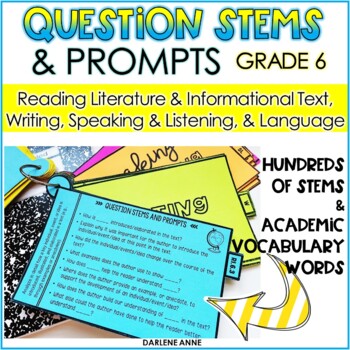 Preview of Gr. 6 Sentence Stems & Prompts Cards for All Common Core ELA Standards