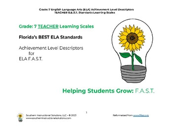 Preview of Gr. 7 ELA Achievement Level Descriptor Learning Scales for FAST (TEACHER)