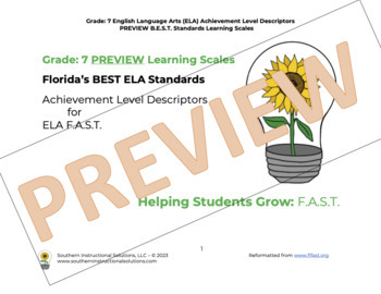 Preview of Gr. 7 ELA BUNDLE Florida BEST Learning Scales for FAST (Teacher & Student Cards)