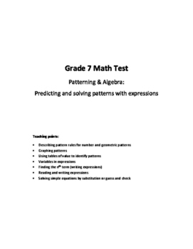 Preview of Gr 7 MATH - Patterning & Algebra: Predicting & Solving Patterns with Expressions