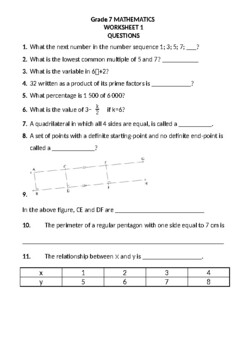 Preview of Gr 7 MATHEMATICS WORKSHEET 1 (16 pages) (NUMBERS,OPERATIONS AND RELATIONSHIPS)(5