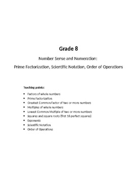 Preview of Gr 8 NSN Prime Factors, Scientific Notation & Order of Operations Test EDITABLE