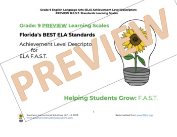Preview of Gr. 9 ELA BUNDLE Florida BEST Learning Scales for FAST (Teacher & Student Cards)