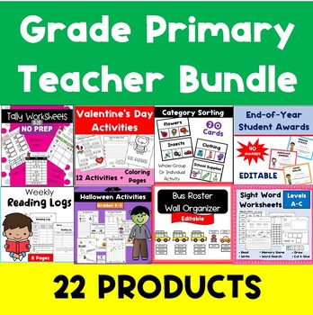 Preview of Primary Teacher BUNDLE | Back to School, Literacy & Math, Holidays, End of Year