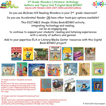 Preview of 2nd Grade Wonders Unit 5 Anthology Authors and Topics Digital Book BINGO
