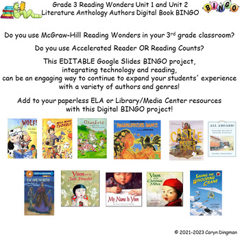 Preview of 3rd Grade Wonders Unit 1 and Unit 2 Anthology Authors Digital Book BINGO