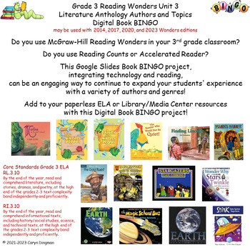 Preview of 3rd Grade Wonders Unit 3 Anthology Authors and Topics Digital Book BINGO