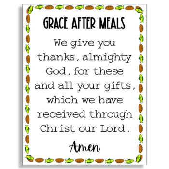 Grace After Meals Prayer Poster By Growing In Grace And Knowledge