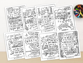 Preview of Grace-filled Words & Ways 8 Hand-drawn Bible Verse Coloring Pages