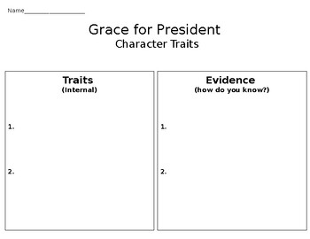 Preview of Grace for President Reading Response Page