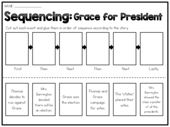 Grace for President - Sequencing Worksheet by Kmwhyte's Kreations