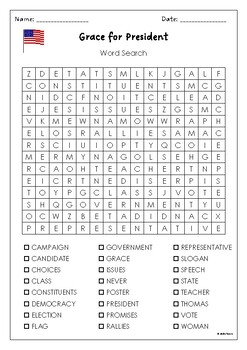 Preview of Grace for President by Kelly DiPucchio  Word Search Puzzle Activity