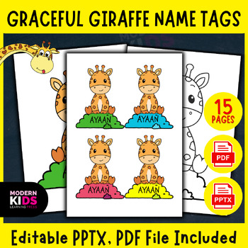Preview of Graceful Giraffe Name Tags - Editable PPTX, PDF