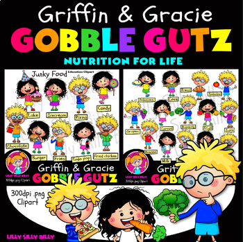 Preview of Griffin and Gracie GOBBLEGUTZ! - Food and Nutrition Clip art Bundle.