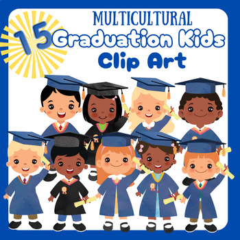Preview of Grad Kids Clip Art Multicultural Graduation Cap and Gown Children