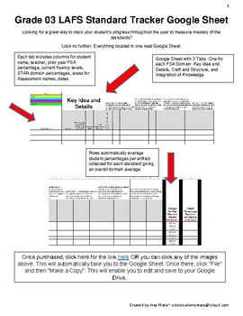 Preview of Grade 03-05 Google Sheets LAFS Standard Tracker