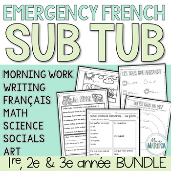 Preview of Grade 1, 2 & 3 Emergency French Sub Tub - A week of sub plan activities BUNDLE