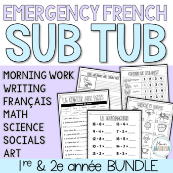 Preview of Grade 1/2 Emergency French Sub Tub - A week of French sub plan activities BUNDLE