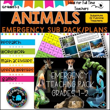 Preview of Grade 1-2 Emergency Sub Plans/SUB Pack  (Animals)  