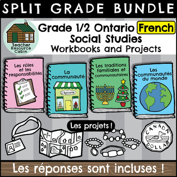 Preview of Grade 1/2 FRENCH Social Studies Workbooks (Ontario Curriculum)