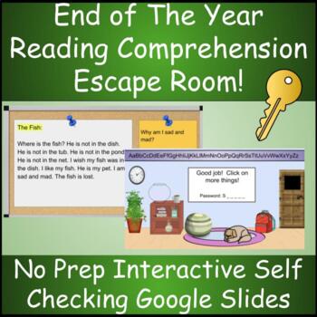 Preview of Grade 1-2 Reading Comprehension End Of Year Escape Room Google Slides