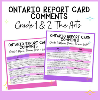 Preview of Grade 1 & 2 Report Cards Comment Bundle - Music, Drama, Art, Dance