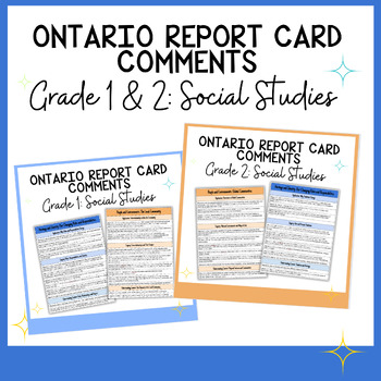 Preview of Grade 1 & 2 Social Studies Report Card Comments Guide - Ontario Curriculum