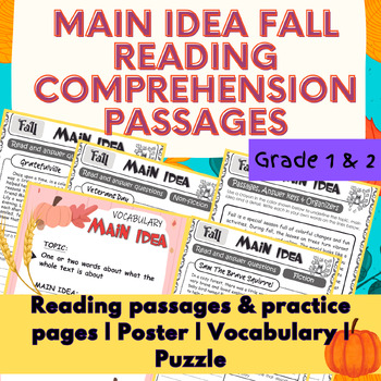 Preview of Grade 1 & 2 _ Main Idea Fall Reading Comprehension Passages, Posters, Puzzle