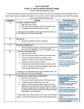 Preview of Grade 1-3 Core French Back to School Activities Outline