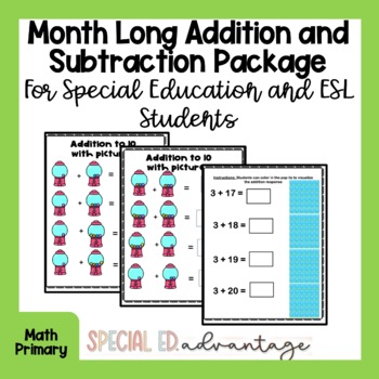 Preview of Grade 1 Addition Companion Worksheet Pack for Special Education and ESL Students